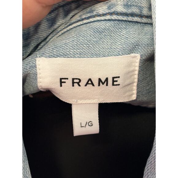 Frame Denim Blue Rosette Puff-Sleeve Denim Shirt Womens Size Large - Picture 3 of 4